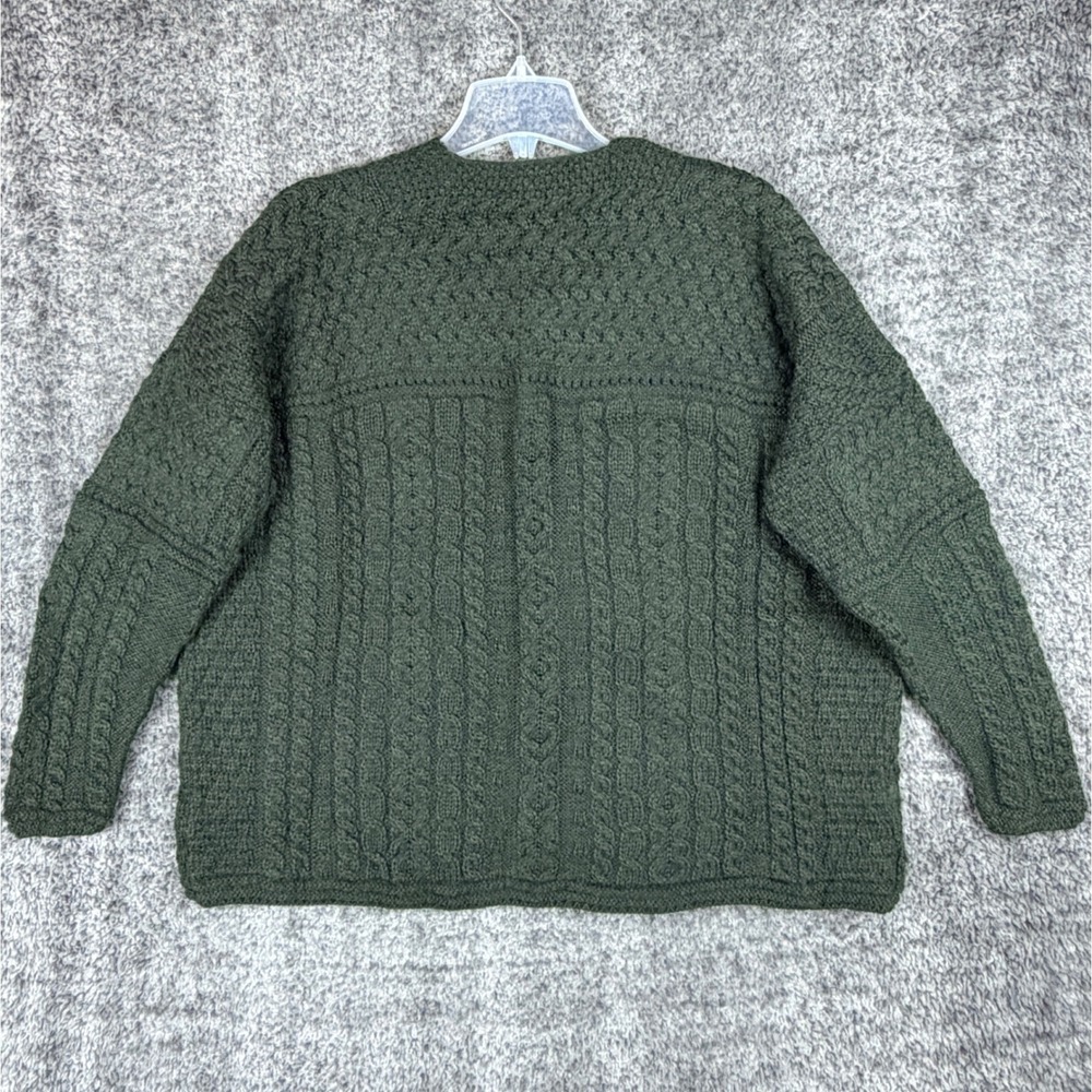 Vtg Connemara Knitwear Women's XL Green Merino Wool Cardigan Sweater Cable Knit - Picture 7 of 16